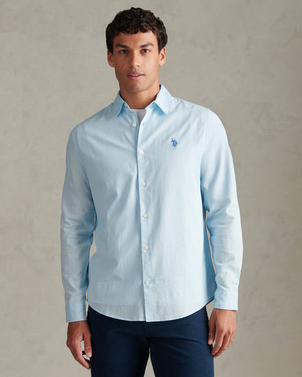 Mens Linen Blend Shirt Cool Blue