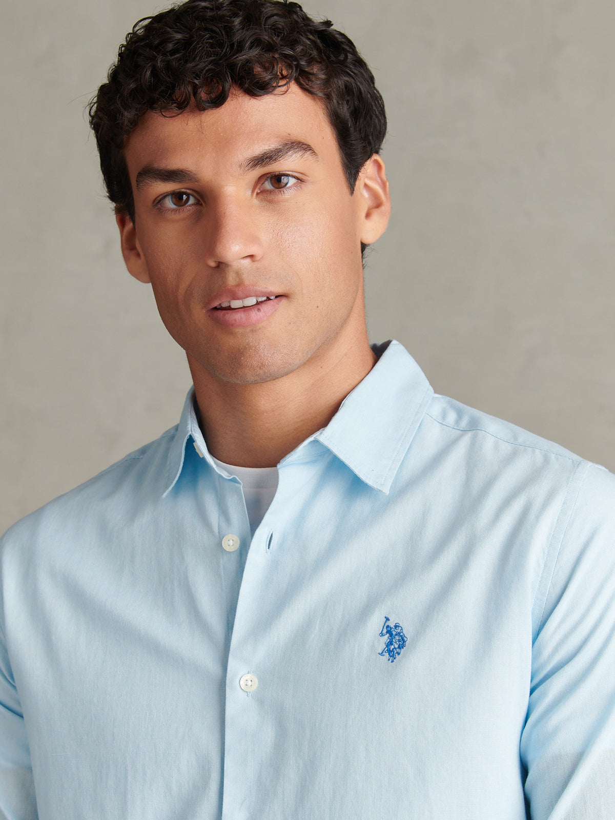 Mens Linen Blend Shirt Cool Blue