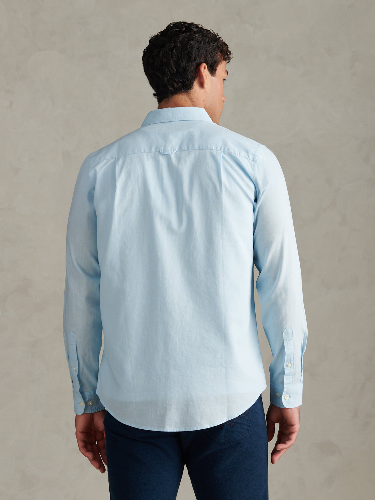 Mens Linen Blend Shirt Cool Blue