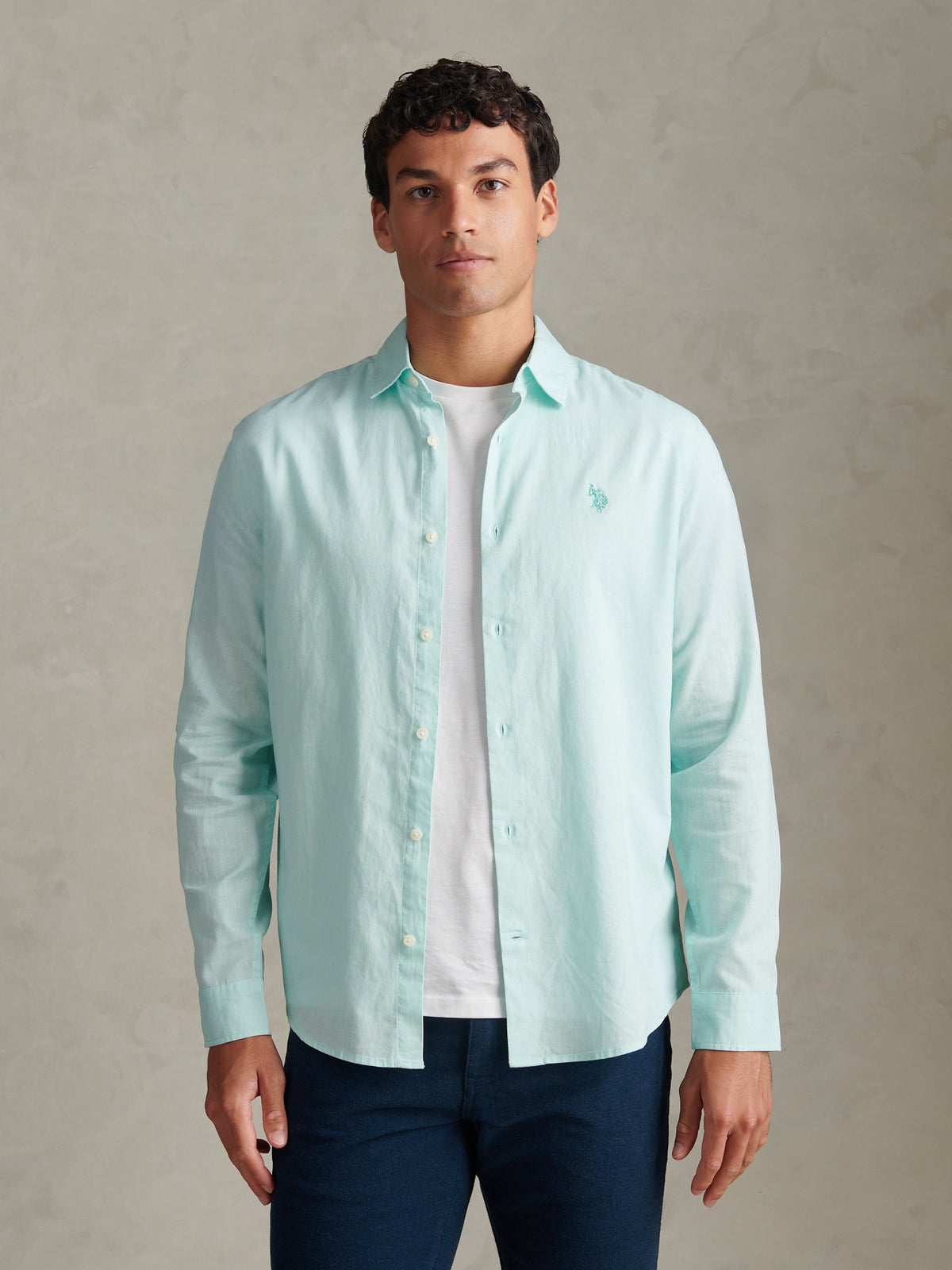 Mens Linen Blend Shirt Icy Morn