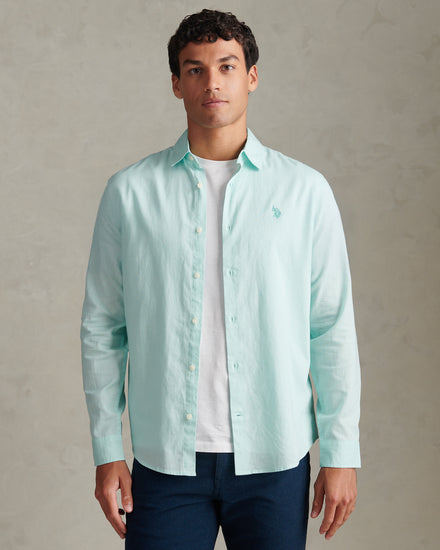 Mens Linen Blend Shirt Icy Morn