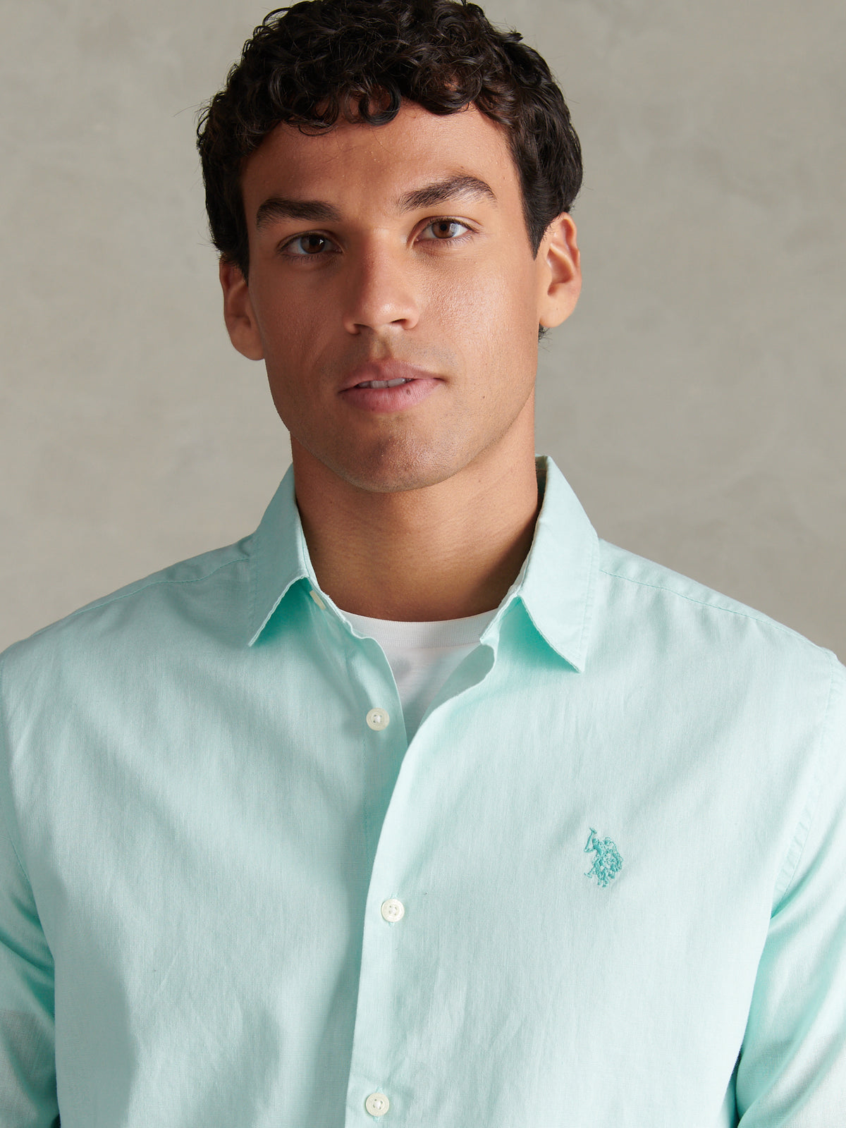 Mens Linen Blend Shirt Icy Morn