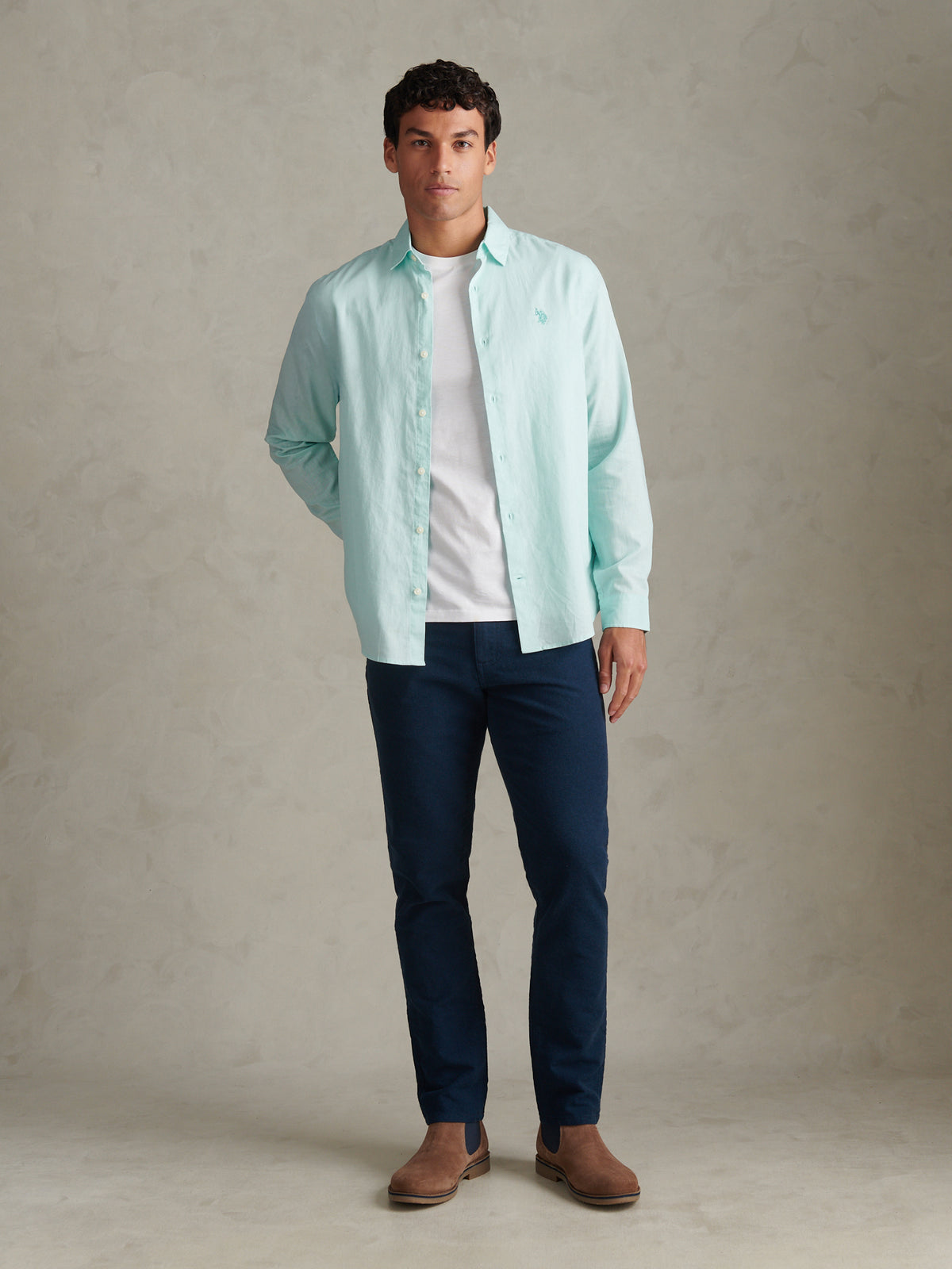 Mens Linen Blend Shirt Icy Morn