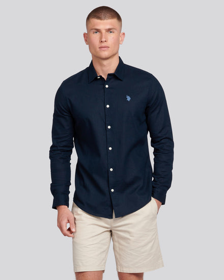Mens Linen Blend Shirt Dark Sapphire Navy / Moonlight Blue DHM