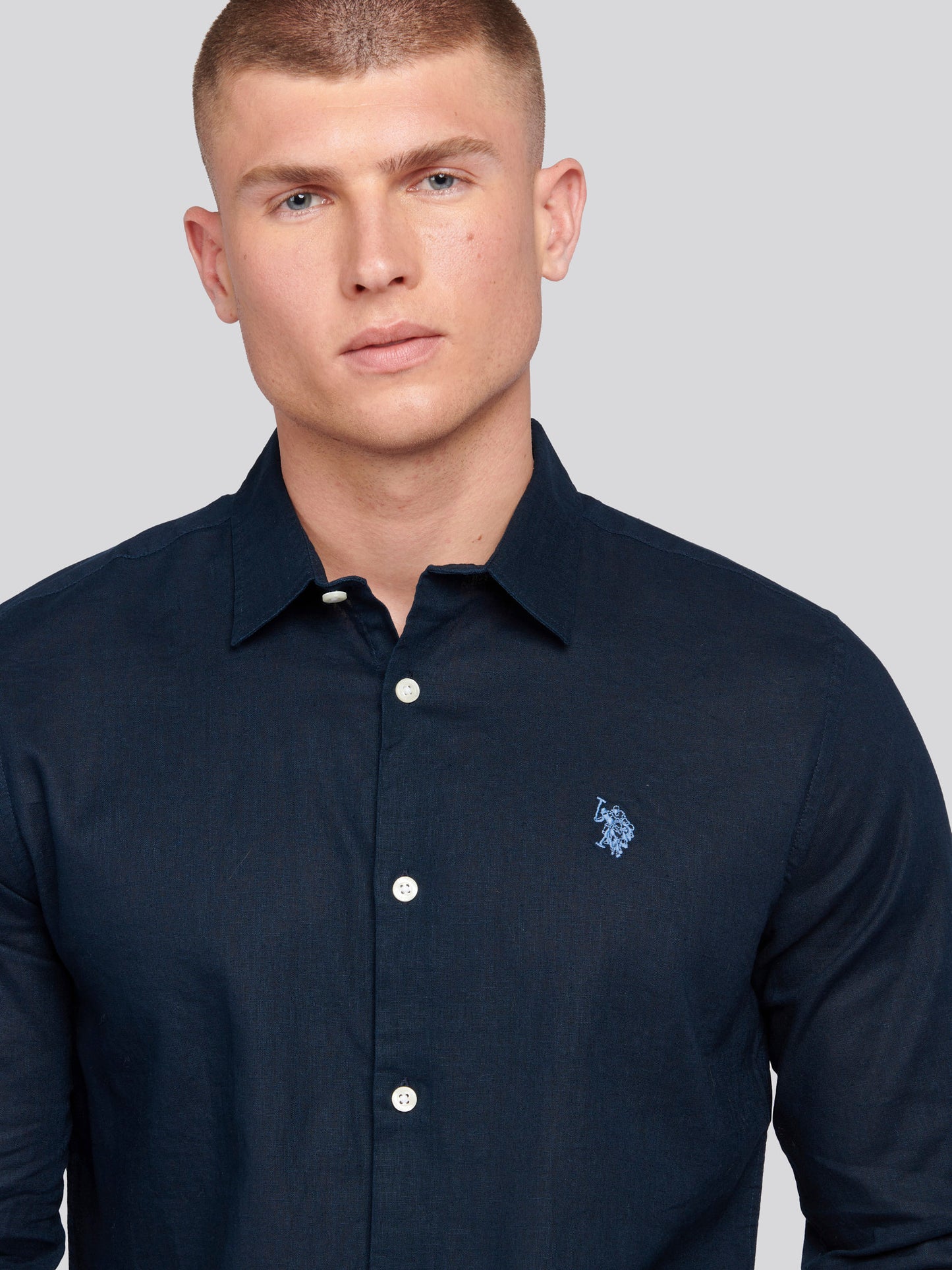 Mens Linen Blend Shirt Dark Sapphire Navy / Moonlight Blue DHM