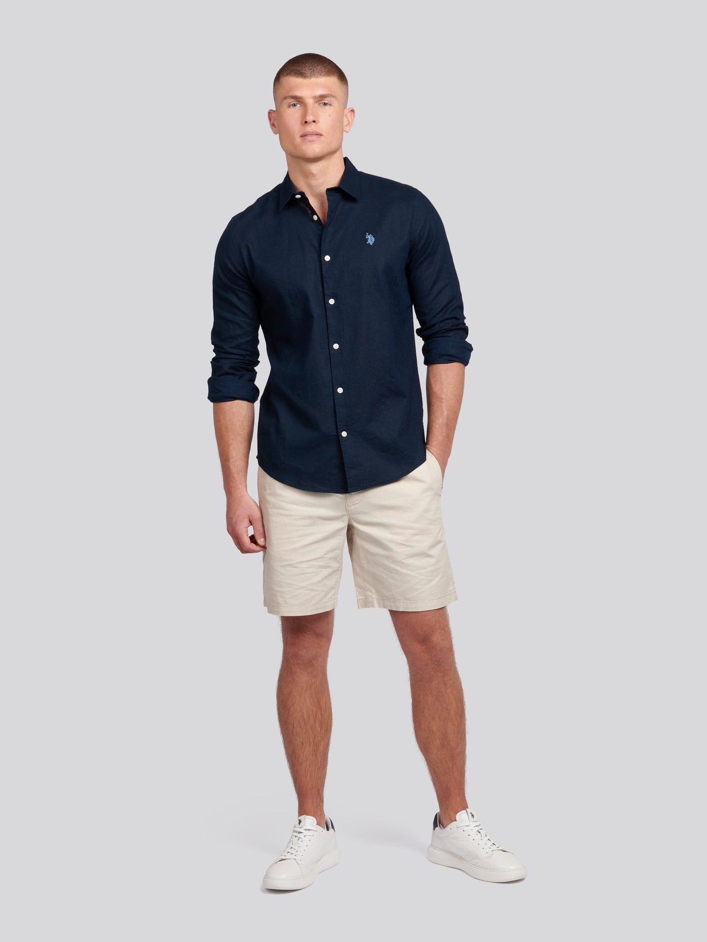 Mens Linen Blend Shirt Dark Sapphire Navy / Moonlight Blue DHM