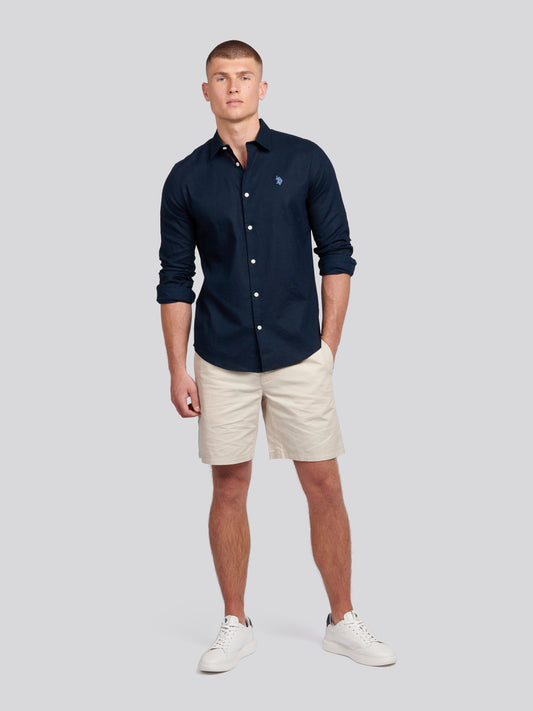 Mens Linen Blend Shirt Dark Sapphire Navy / Moonlight Blue DHM