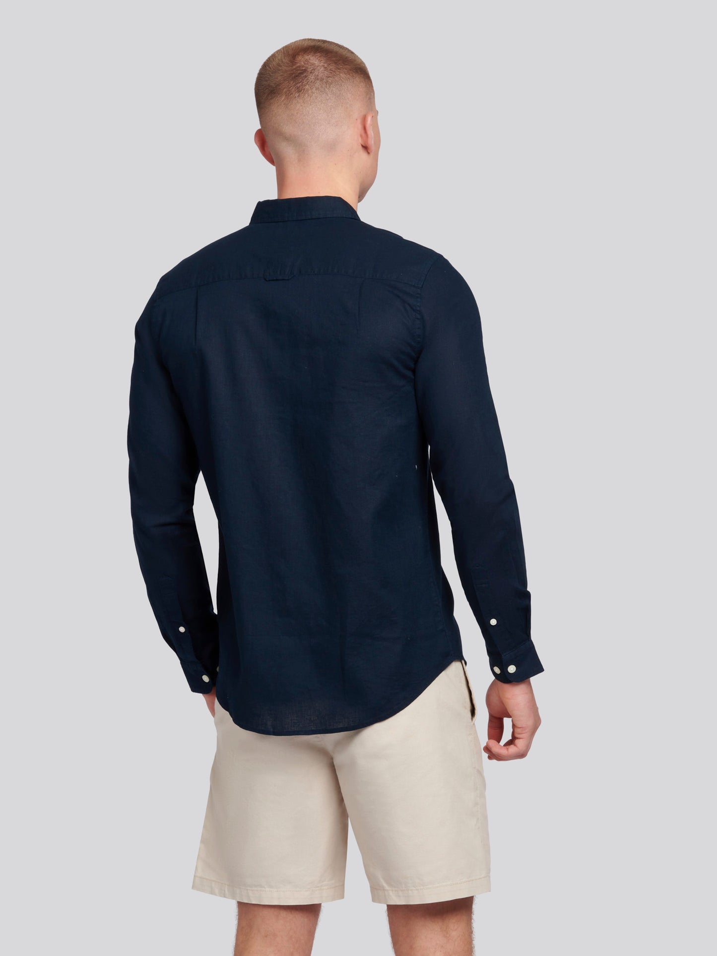 Mens Linen Blend Shirt Dark Sapphire Navy / Moonlight Blue DHM