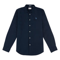Mens Linen Blend Shirt in Dark Sapphire Navy / Moonlight Blue DHM