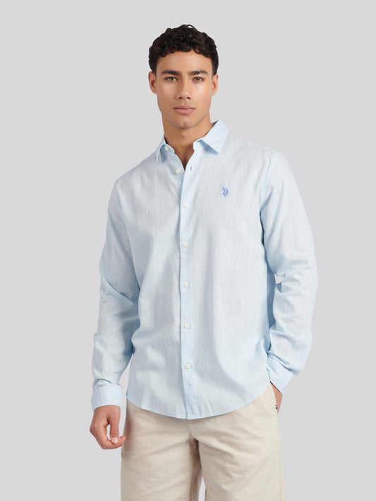Mens Linen Blend Shirt Ice Blue