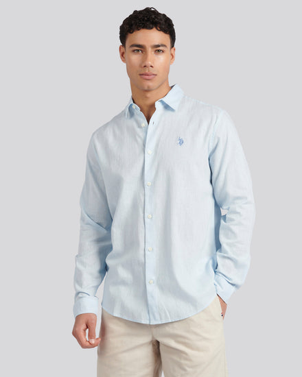Mens Linen Blend Shirt Ice Blue
