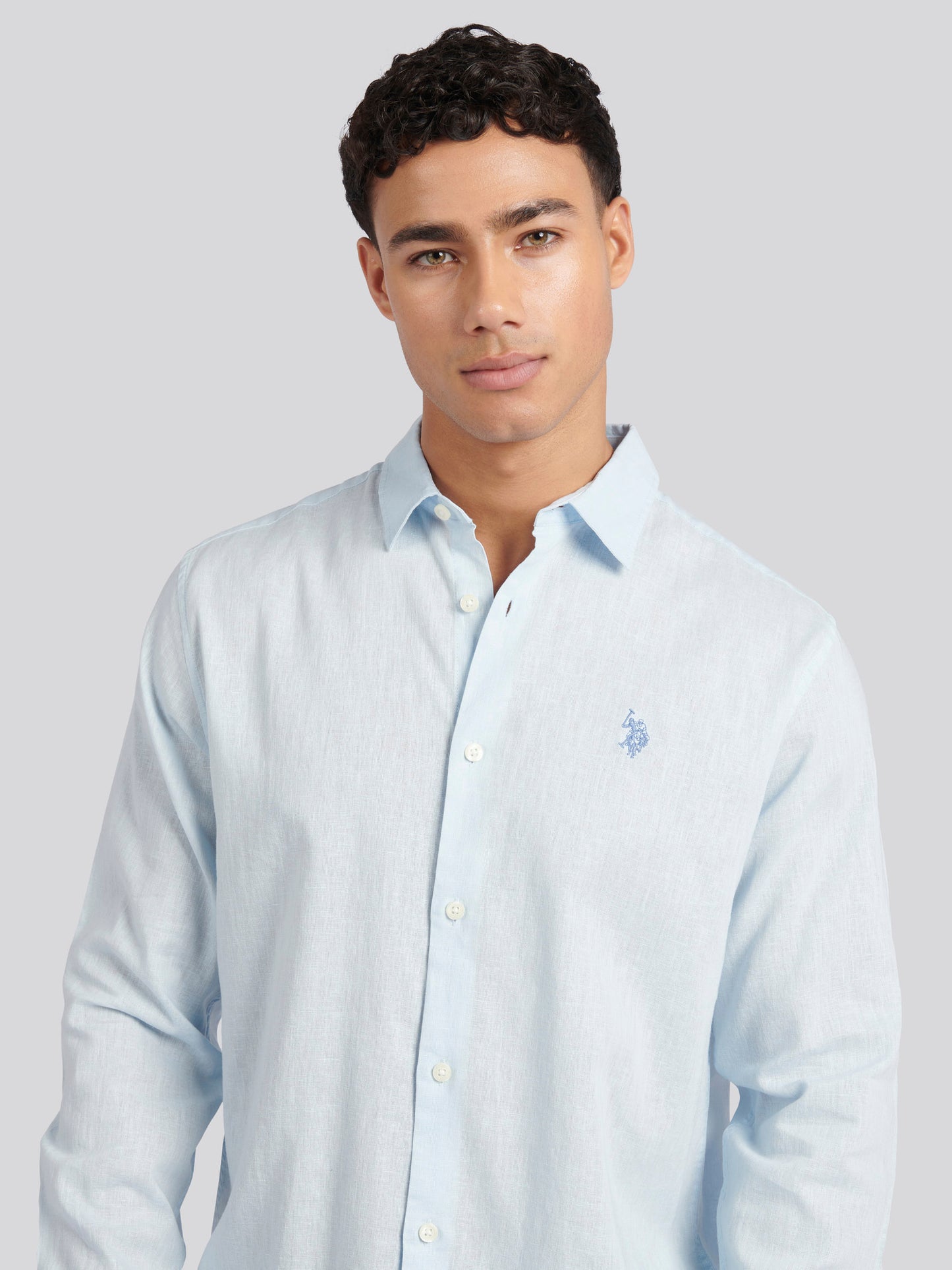 Mens Linen Blend Shirt Ice Blue