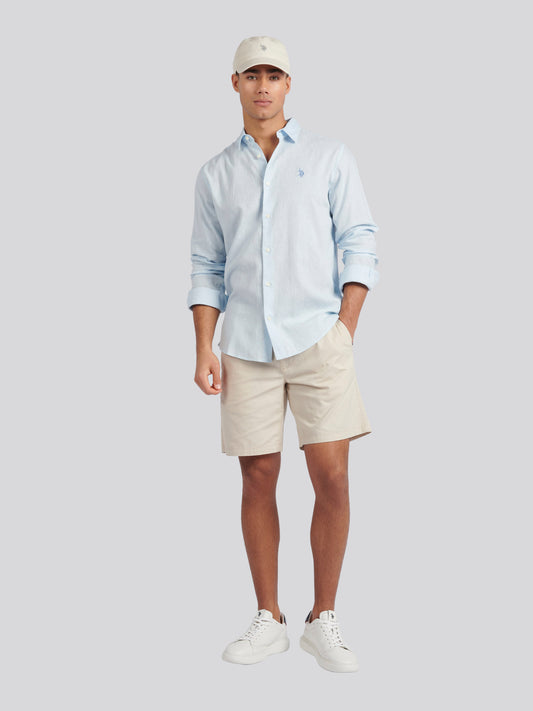 Mens Linen Blend Shirt Ice Blue