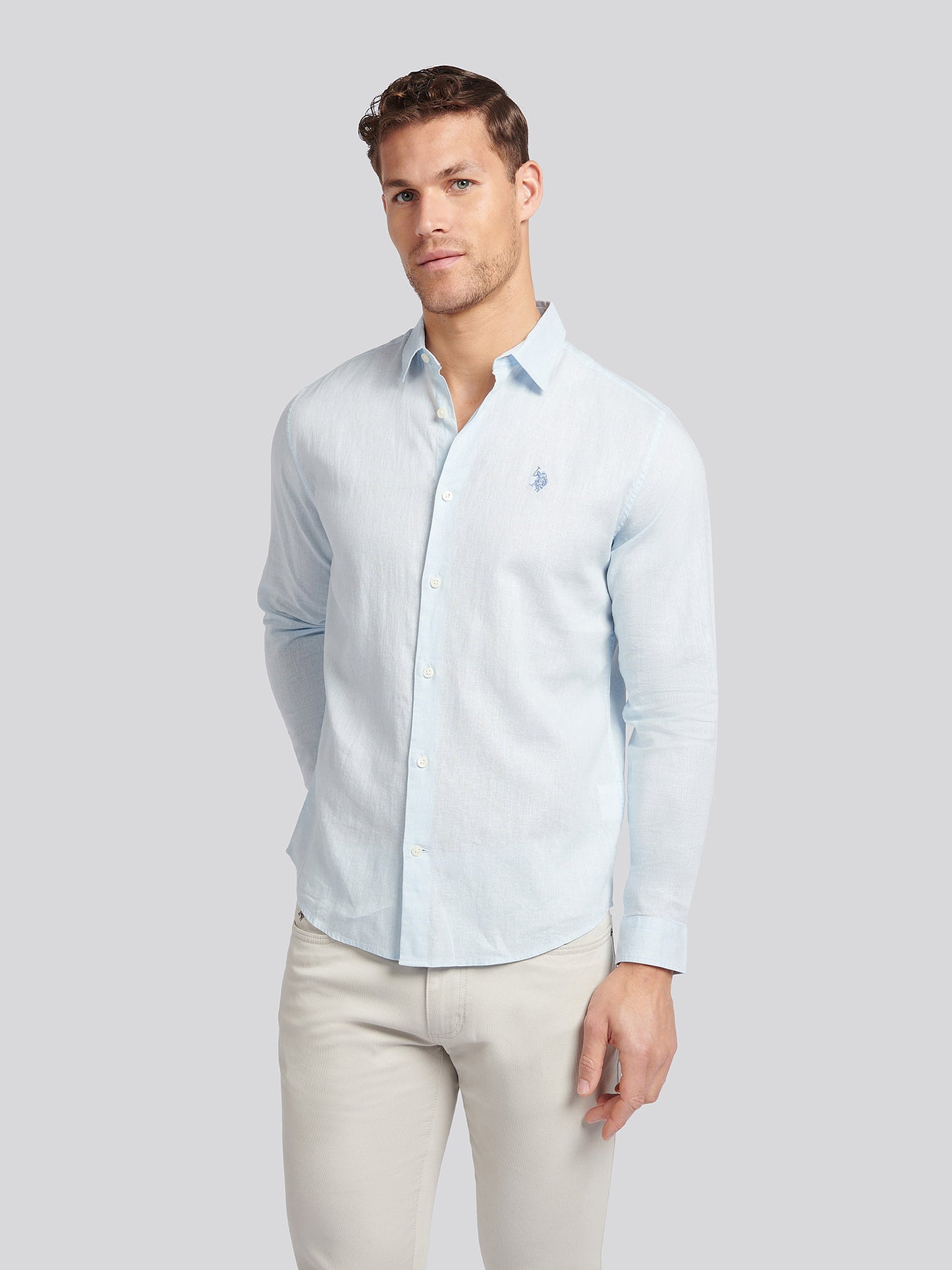 Mens Linen Blend Shirt Ice Blue