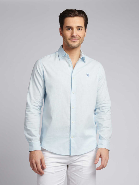 Mens Linen Blend Shirt Ice Water