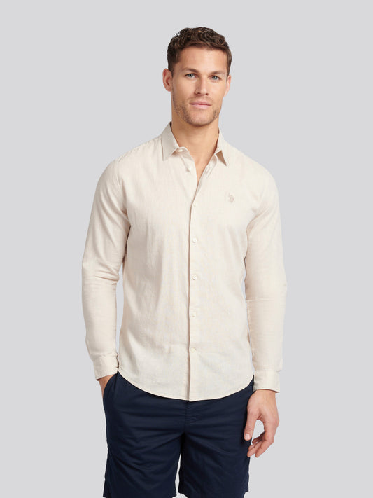 Mens Linen Blend Shirt Beige