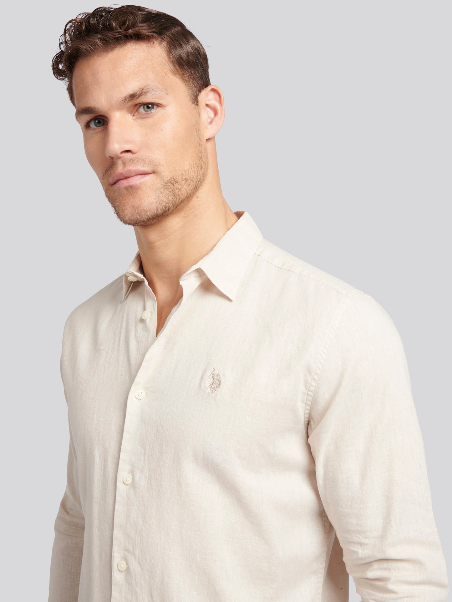 Mens Linen Blend Shirt Beige
