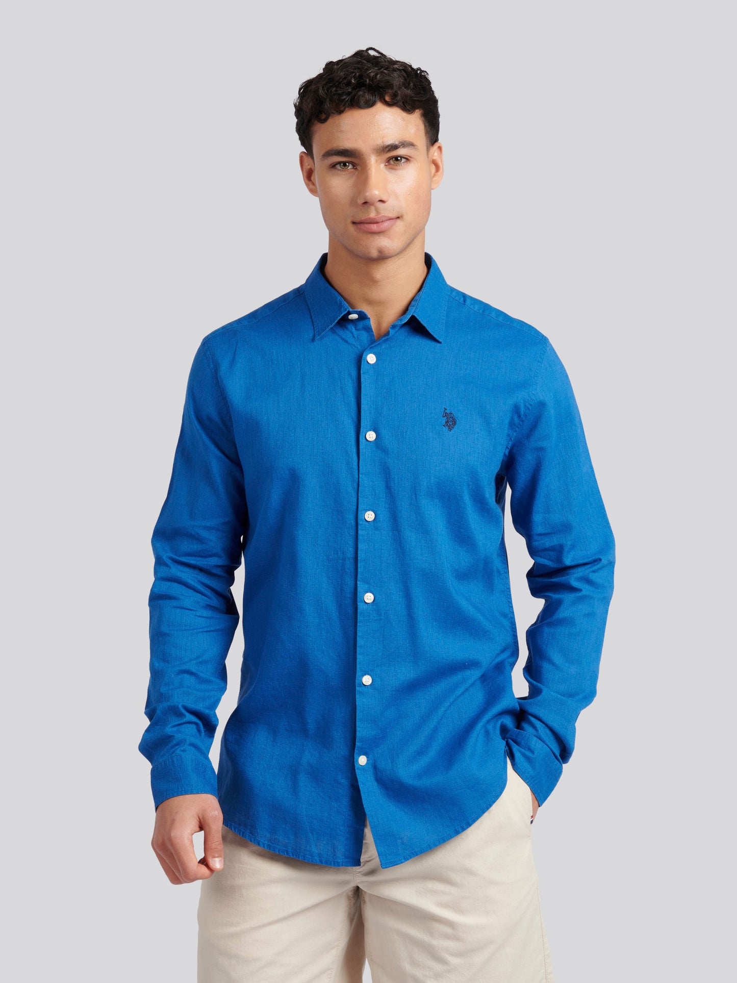 Mens Linen Blend Shirt Deja Vu Blue