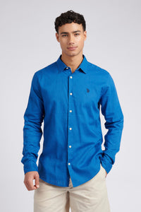 Mens Linen Blend Shirt in Deja Vu Blue