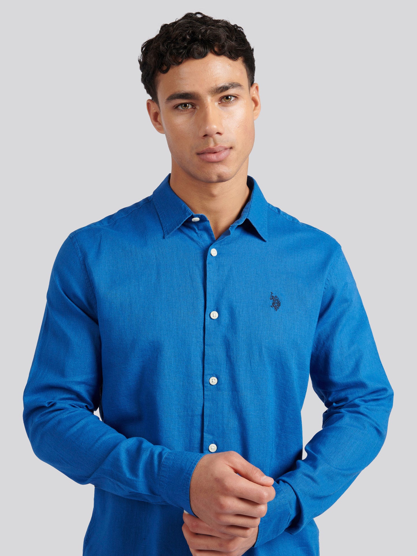 Mens Linen Blend Shirt Deja Vu Blue