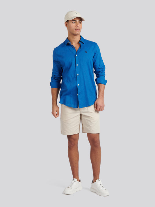 Mens Linen Blend Shirt Deja Vu Blue