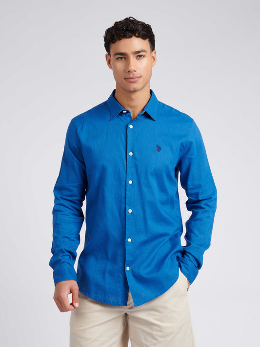 Mens Linen Blend Shirt in Deja Vu Blue