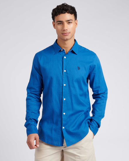 Mens Linen Blend Shirt in Deja Vu Blue