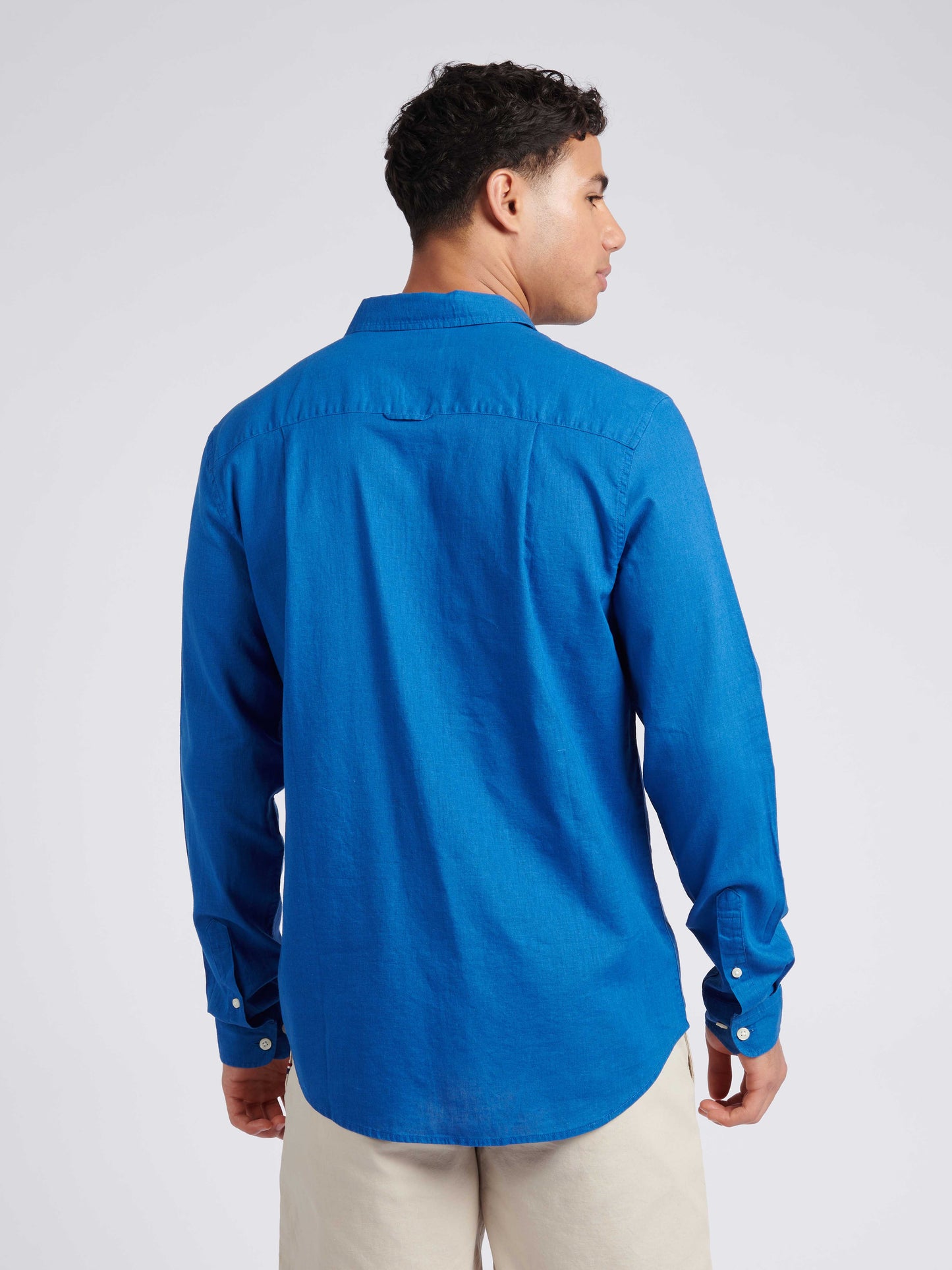Mens Linen Blend Shirt in Deja Vu Blue