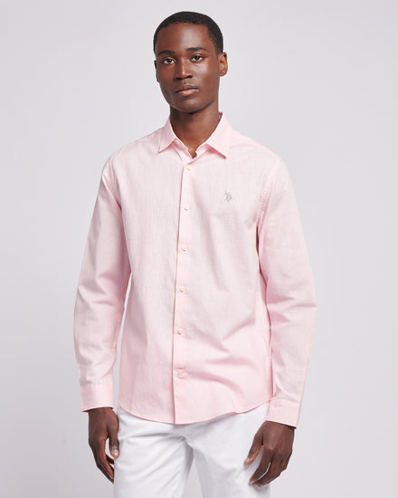 Mens Linen Blend Shirt in Pink a Boo