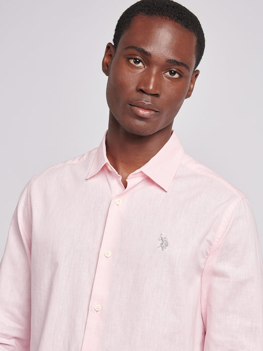 Mens Linen Blend Shirt in Pink a Boo
