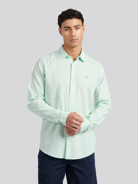 Mens Linen Blend Shirt in Honey Dew