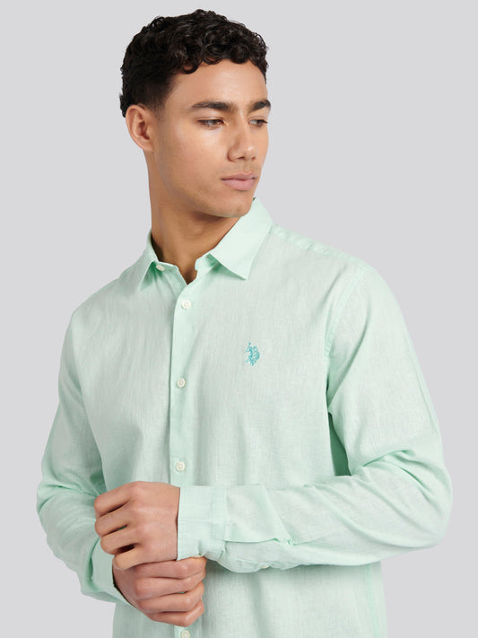 Mens Linen Blend Shirt in Honey Dew