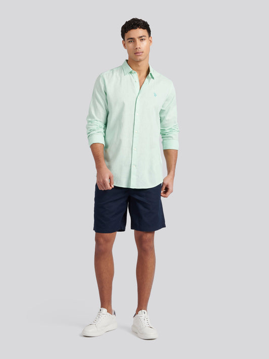 Mens Linen Blend Shirt in Honey Dew