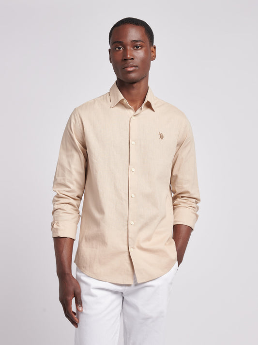 Mens Linen Blend Shirt in Doeskin