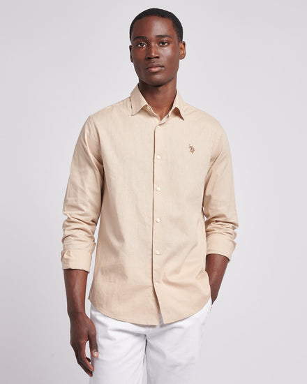 Mens Linen Blend Shirt in Doeskin