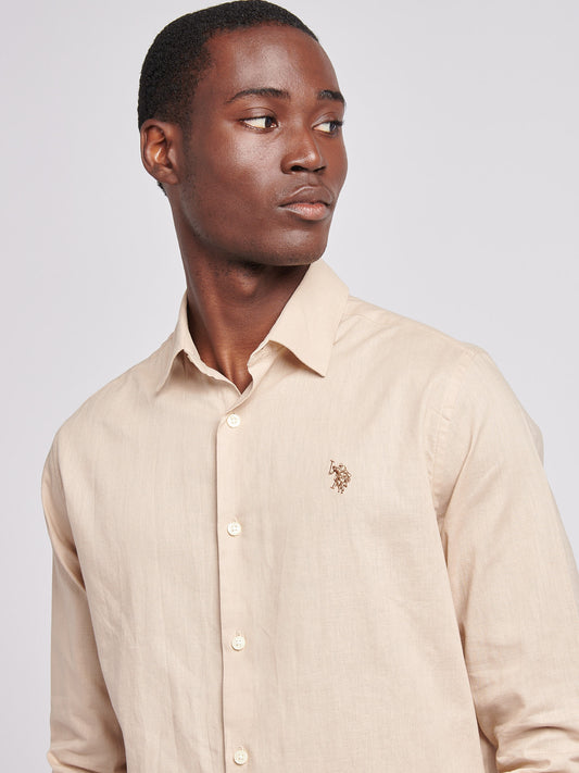 Mens Linen Blend Shirt in Doeskin
