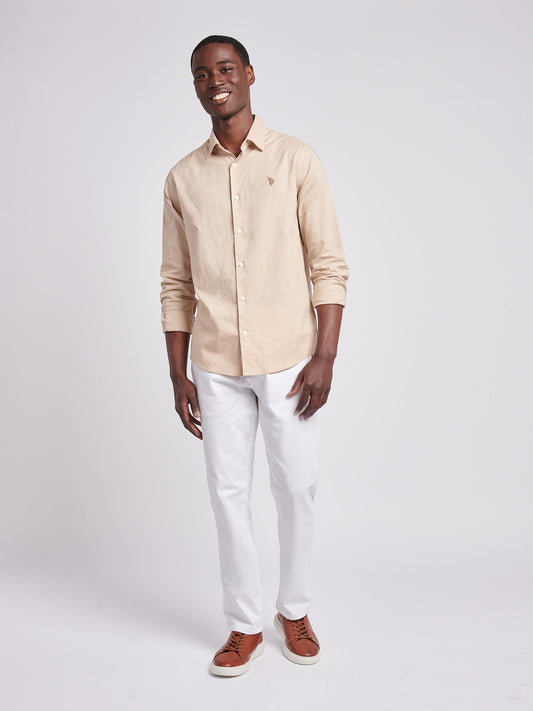 Mens Linen Blend Shirt in Doeskin