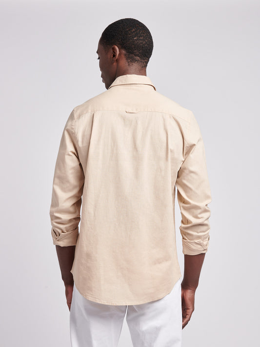 Mens Linen Blend Shirt in Doeskin