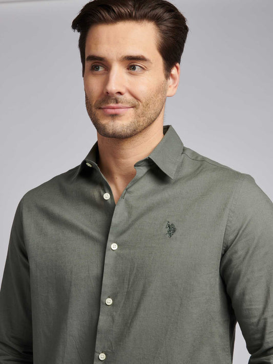 Mens Linen Blend Shirt Mulled Basil