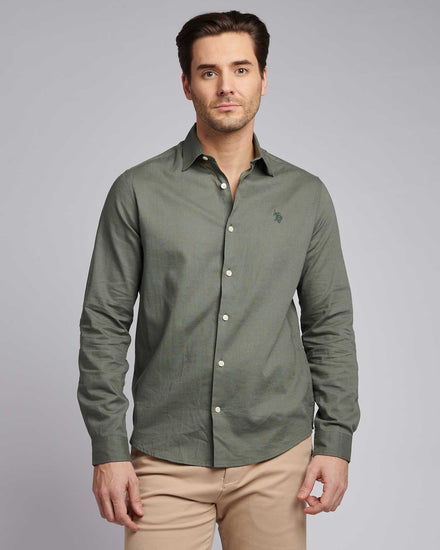 Mens Linen Blend Shirt in Mulled Basil