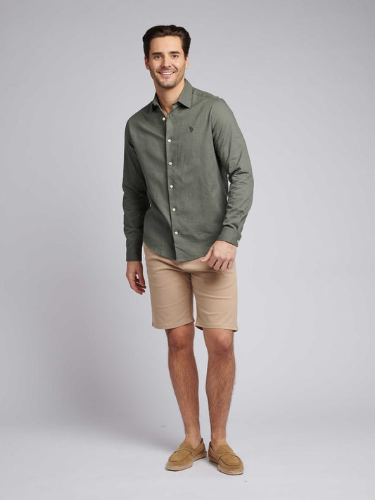 Mens Linen Blend Shirt in Mulled Basil