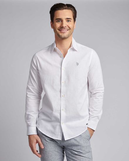 Mens Linen Blend Shirt Bright White / Harbour Mist