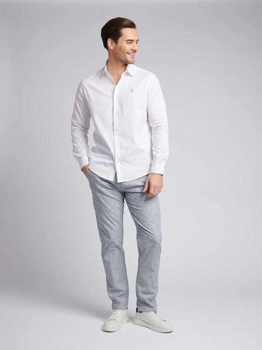 Mens Linen Blend Shirt Bright White / Harbour Mist
