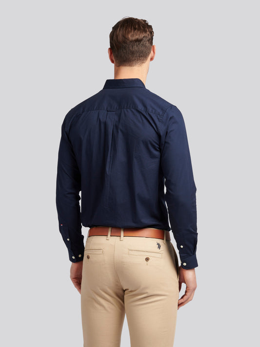 Mens Stretch Cotton Poplin Shirt in Dark Sapphire Navy / Haute Red DHM