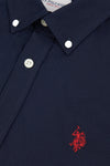 Mens Stretch Cotton Poplin Shirt in Dark Sapphire Navy / Haute Red DHM