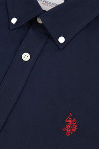 Mens Stretch Cotton Poplin Shirt in Dark Sapphire Navy / Haute Red DHM