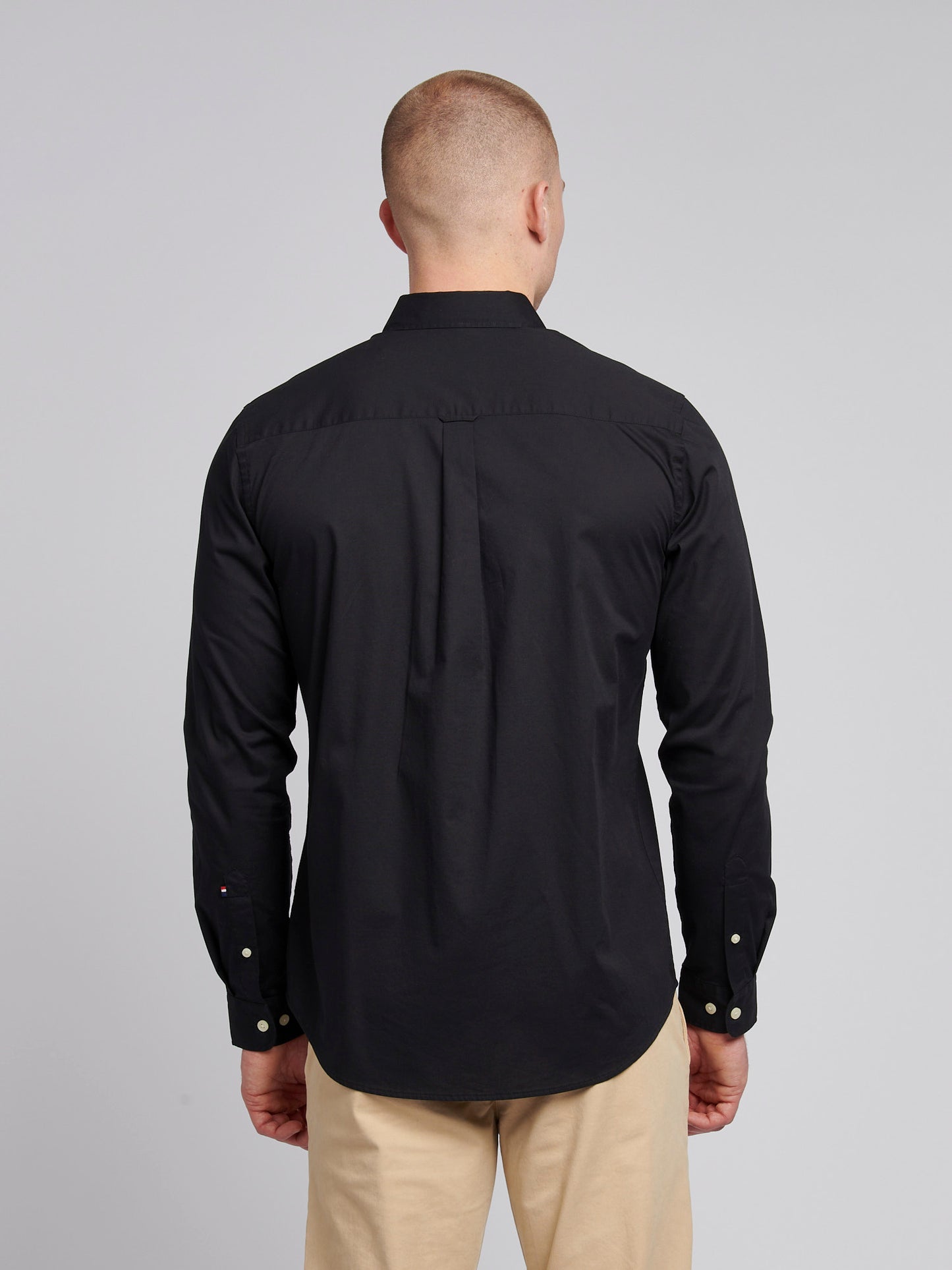 Mens Stretch Cotton Poplin Shirt in Black Bright White DHM