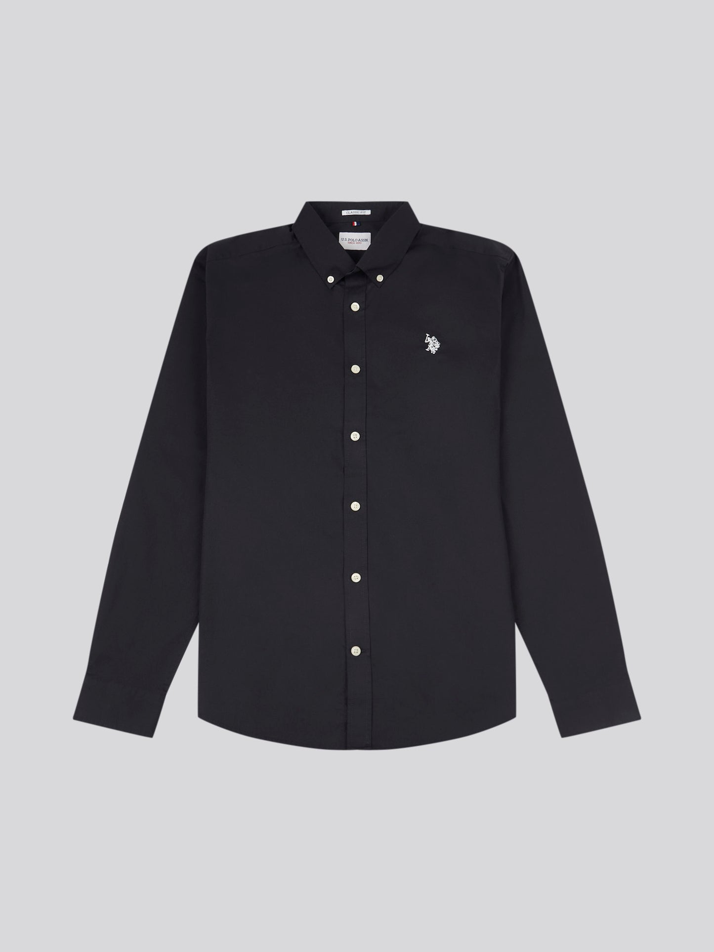 Mens Stretch Cotton Poplin Shirt in Black Bright White DHM