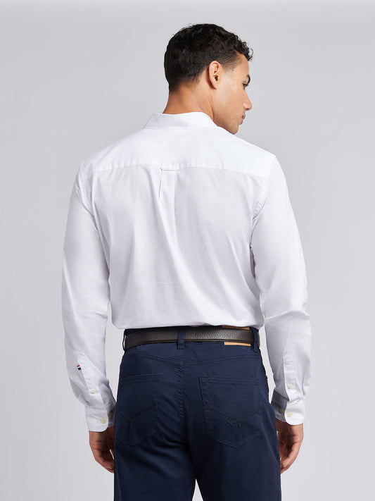 Mens Stretch Cotton Poplin Shirt in White / Dark Sapphire Navy DHM