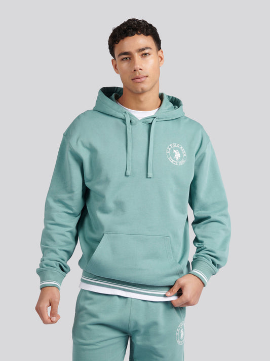 Mens Classic Fit Circle Print Hoodie in Mineral Blue